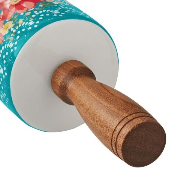 🦋 New Pioneer Woman Vintage Floral Ceramic Rolling Pin with Acacia Wood Handles - Picture 6 of 8